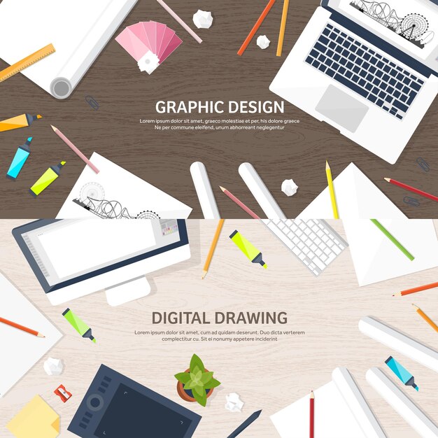 Vector graphic web design drawing and painting development illustration sketching and freelance user