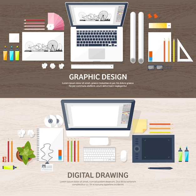 Vector graphic web design drawing and painting development illustration sketching and freelance user