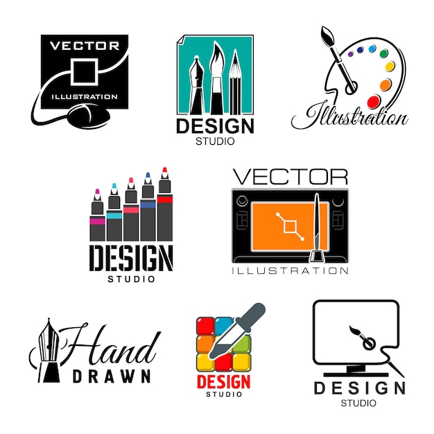 Vector graphic and web design studio symbol set