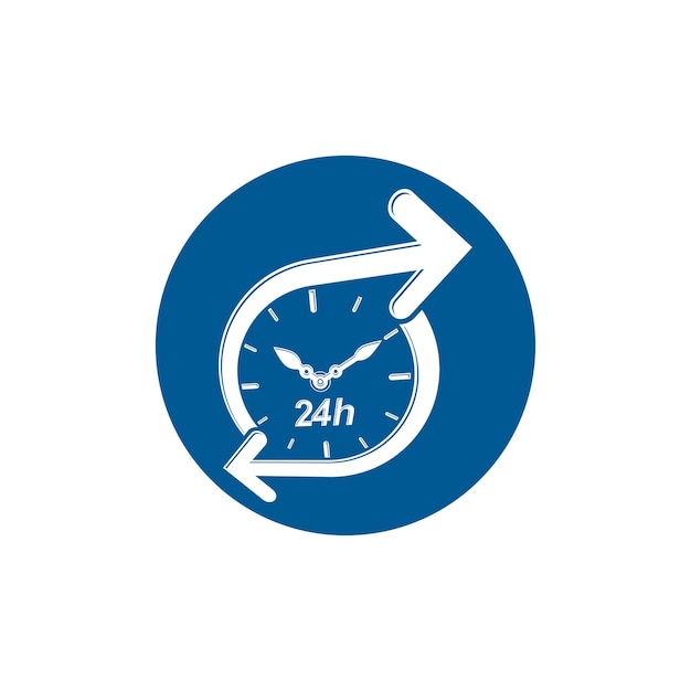 Graphic web vector 24 hours timer, around-the-clock pictogram. Business time management illustration.