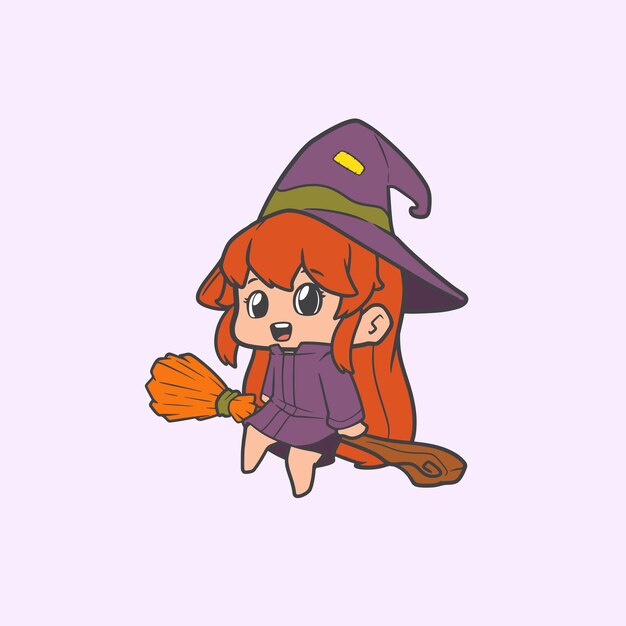 Vector graphic witch cartoon riding a flying broom