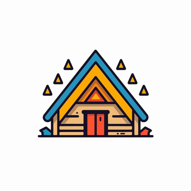 A graphic of a wooden house with rain drops on the roof.