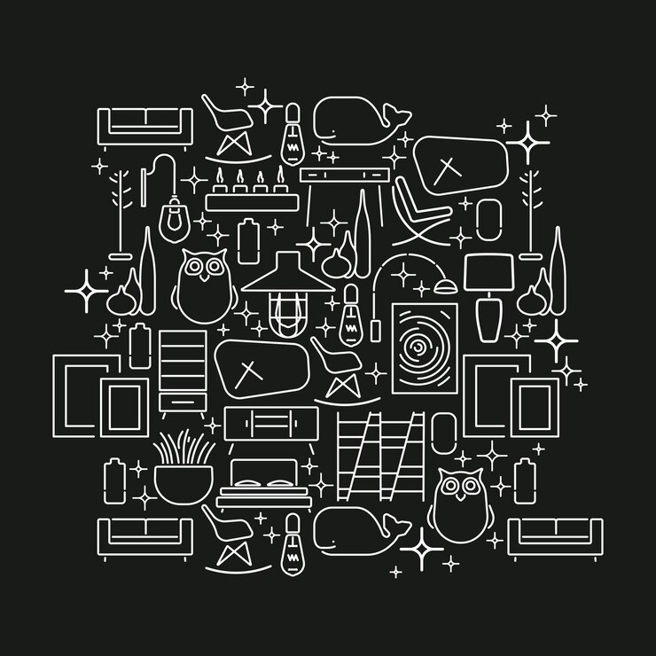 Vector graphical cover with elements of interior linear furniture covertemplate for design invitation cardsbackgroundscover