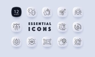 graphics set icon slider puzzle pieces draw hand pencil pen tool gear creative occupation creativity vision eye picture frame palette brush artist art concept neomorphism style
