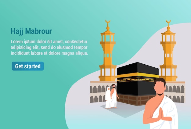 Graphics vectorillustratie hajj en umrah gebeden in de buurt van de ka'bah vector-sjabloon. de achtergrond