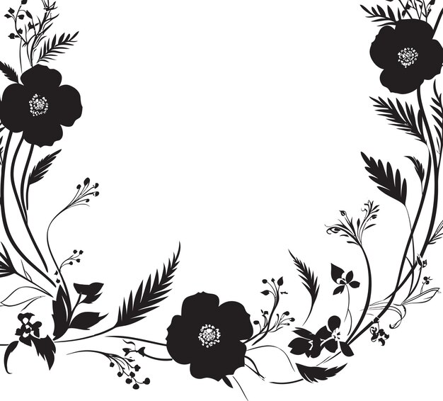 Vettore graffite botanica artistica nera emblematica vettori nero fiori silhouette carta d'invito flora
