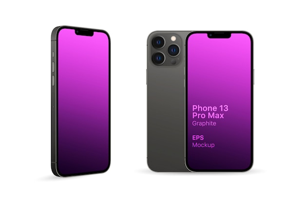 Graphite smartphone screen mockup front back and side perspective view isolated