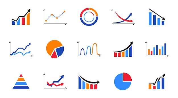 벡터 그래프 및 차트 아이콘 설정 비즈니스 통계 아이콘