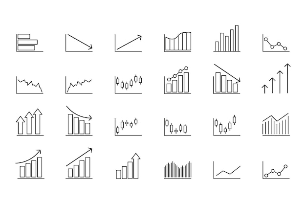 Graphs and charts thin line icons set Vector illustration