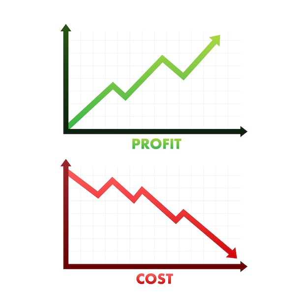 Графики затрат и прибыли Снижение затрат Векторная иллюстрация на складе