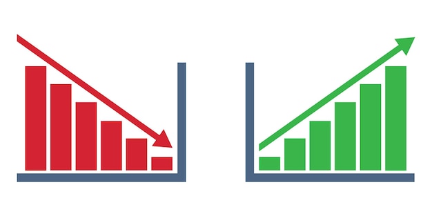 Графики финансовых прибылей и убытков. Финансовые стрелки вверх и вниз. Векторная иллюстрация