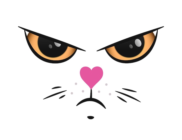 Grappig boos kattengezicht met een roze vectorportret van de de krabbelstijl van de hartneus