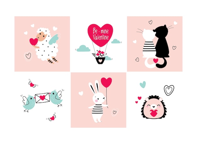 Grappig dier verliefd Voel passie op Valentijnsdag Vector illustratie set Mooi zoogdier betrokken bij romantische vakantie felicitatie