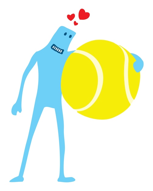 Vector grappig doodle-personage verliefd op tennisbal