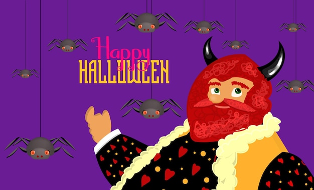 Grappig duivels Halloween-personage Vreselijke en vreselijke duivel Happy Halloween