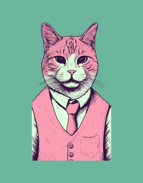 grappig kat portret 2D vintage vector illustratie t shirt logo ontwerp