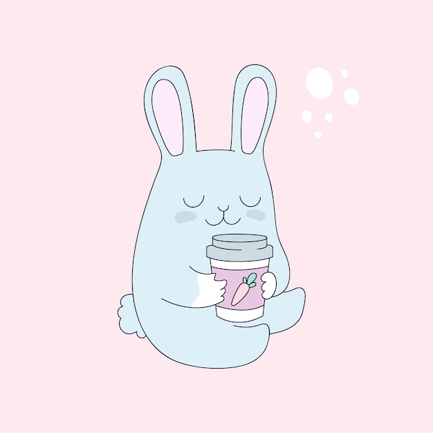 Grappig konijntje met kopje thee, koffie