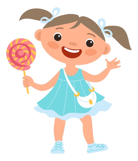 Grappig meisje met lolipop Cute cartoon jongen met zoete snoep geïsoleerd op een witte achtergrond