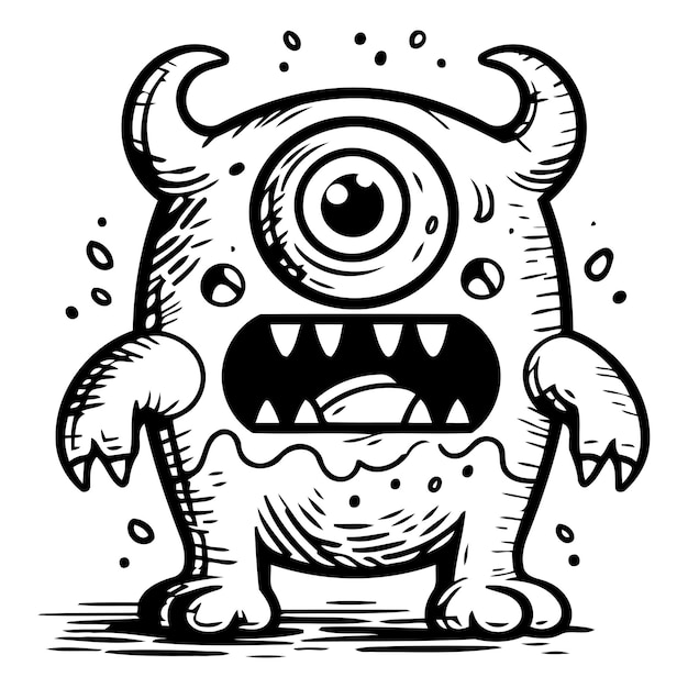 Vector grappig monster vector handgetekende illustratie geïsoleerd op witte achtergrond