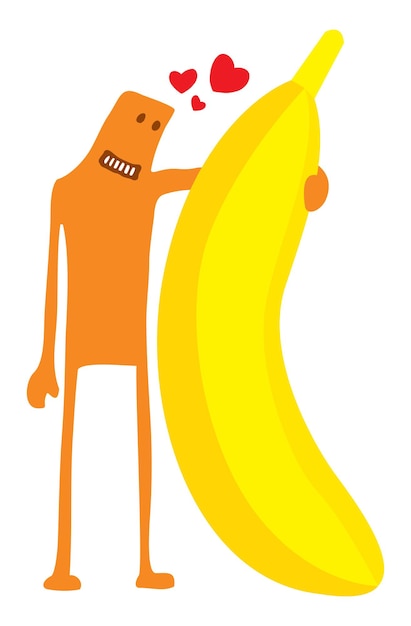 Grappig personage verliefd op een banaan