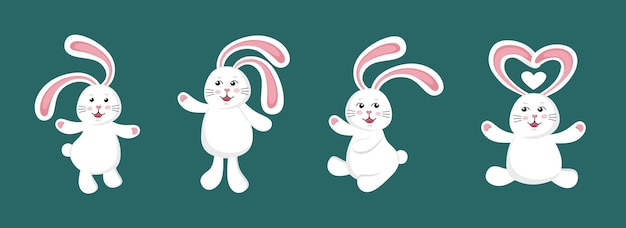 Grappig schattig wit konijn Een set illustratiekarakters Vectorillustratie