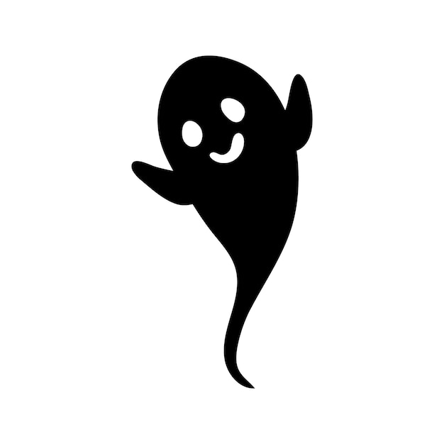 Grappig spooksilhouet, dat op witte achtergrond wordt geïsoleerd. halloween silhouet zwart schattig spook.