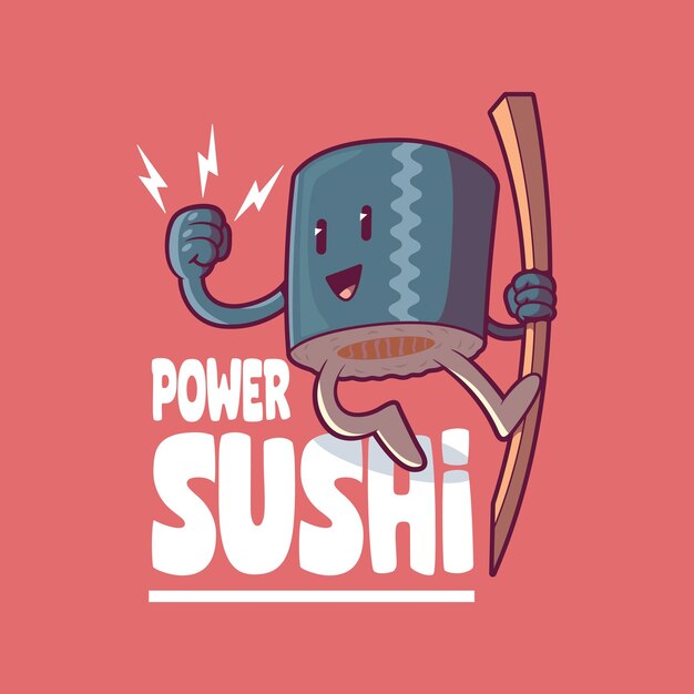 Grappig sushikarakter met een eetstokje vectorillustratie merk voedsel logo ontwerpconcept