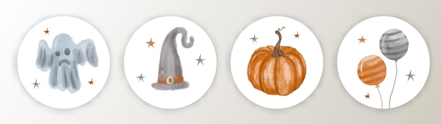 Grappige aquarel Handgetekende Halloween Candy Bar Tags Pompoen ballon hoed en Little Ghost