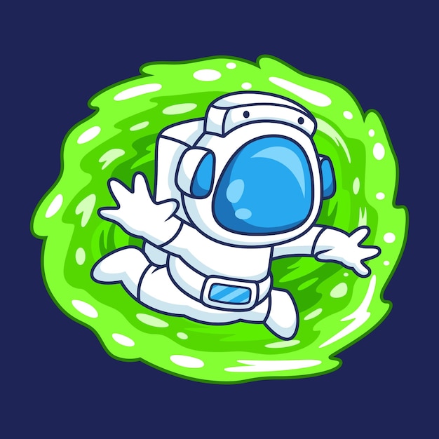 Grappige astronaut met cartoon met groen gat