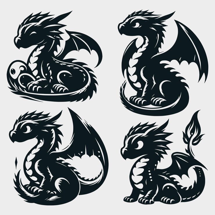 Vector grappige baby dragon silhouette vectors files dragon head baby dragon art baby ddragon clipart