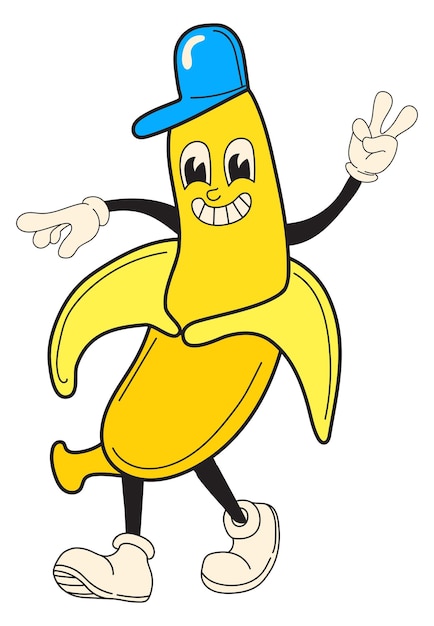 Grappige banaan stripfiguur Retro strip mascotte