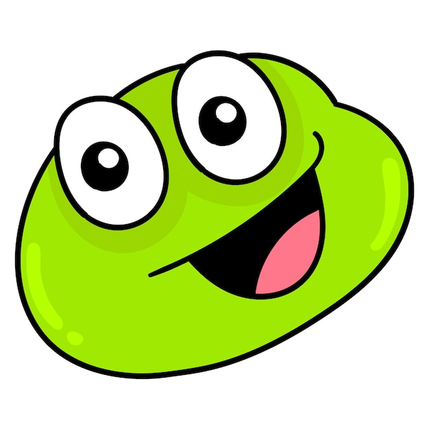 Grappige big eyed lachen kikker hoofd, vector illustratie karton emoticon. doodle pictogram tekening