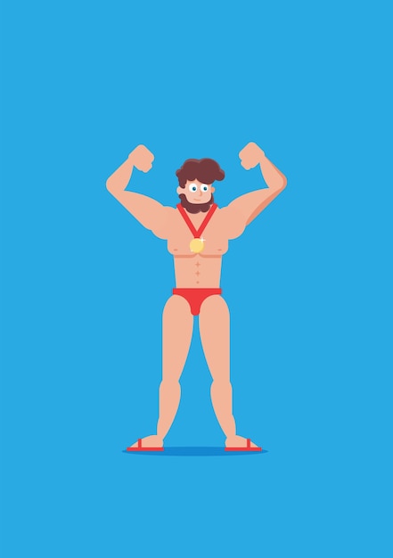 Grappige cartoon bodybuilder platte vector