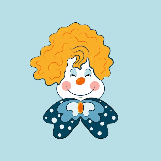 Grappige Cartoon Clown met een grote strik op blauwe achtergrond. Ontwerpconcept voor elk gebruik.