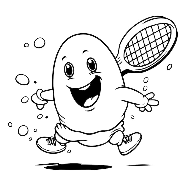 Vector grappige cartoon geest met tennisracket op gele achtergrond vector illustratie