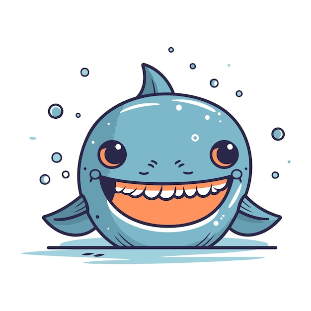 Vector grappige cartoon haai vector illustratie van een schattige glimlachende haai