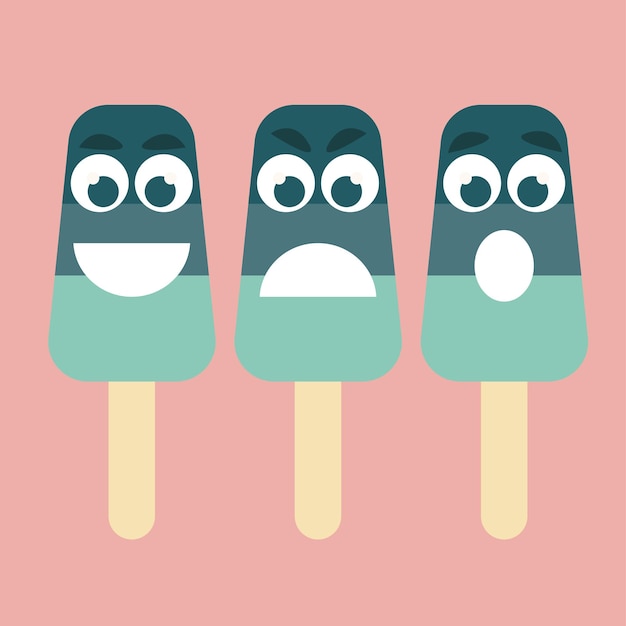 Vector grappige cartoon-ijs met verschillende emoties. kleurrijke vector set - trendy eenvoudig vectorsymbool voor websiteontwerp - minimalisme