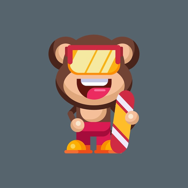 Grappige cartoon lachende aap karakter platte ontwerp illustratie mascotte logo