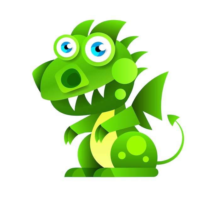 Grappige cartoon little green sitting dragon.