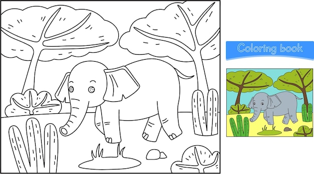 Grappige cartoon olifant Kleurplaten Vector illustratie