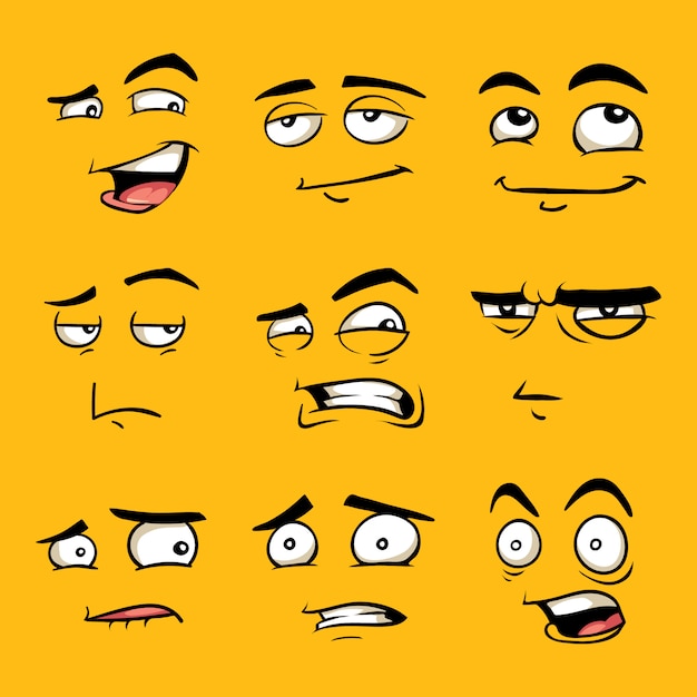 Grappige cartoongezichten met emoties.