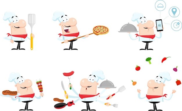 Grappige Chef Man Cartoon Character Vector Flat Design Collectie Set