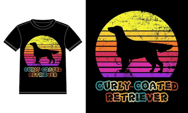 Grappige Curly Coated retriever Vintage Retro Zonsondergang Silhouet Geschenken Hondenliefhebber Hondenbezitter T-shirt