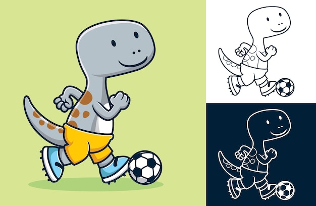 Grappige dinosaurus cartoon voetballen