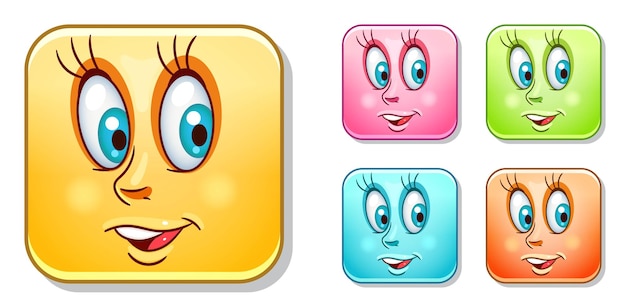 Grappige emoji gezicht glimlachen. Cartoon komisch gezicht in levendige kleuren.