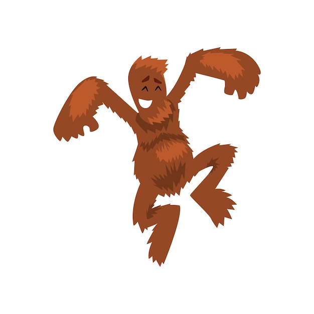 Grappige gelukkige bigfoot met plezier mythische wezens cartoon personage vector illustratie geïsoleerd op een witte achtergrond