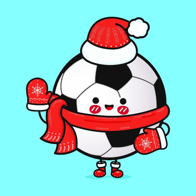 Grappige glimlachende gelukkige voetbalbal en kerstmuts