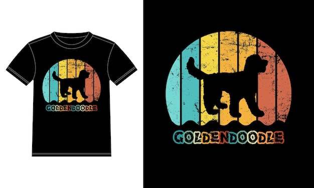 Grappige Goldendoodle Vintage Retro Zonsondergang Silhouet Geschenken Hondenliefhebber Hondenbezitter Essentieel T-shirt