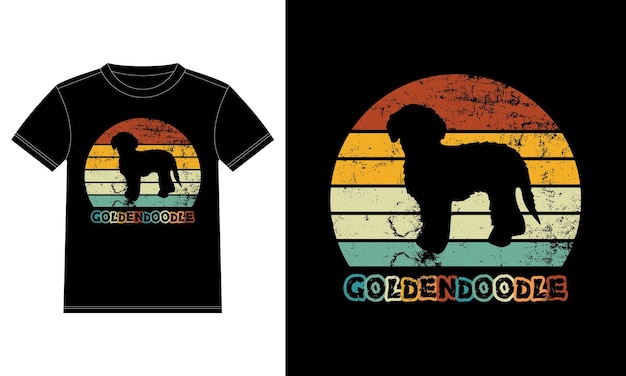 Grappige goldendoodle vintage retro zonsondergang silhouet geschenken hondenliefhebber hondenbezitter essentieel t-shirt