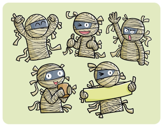 Grappige halfbody mummie cartoon in vele poses